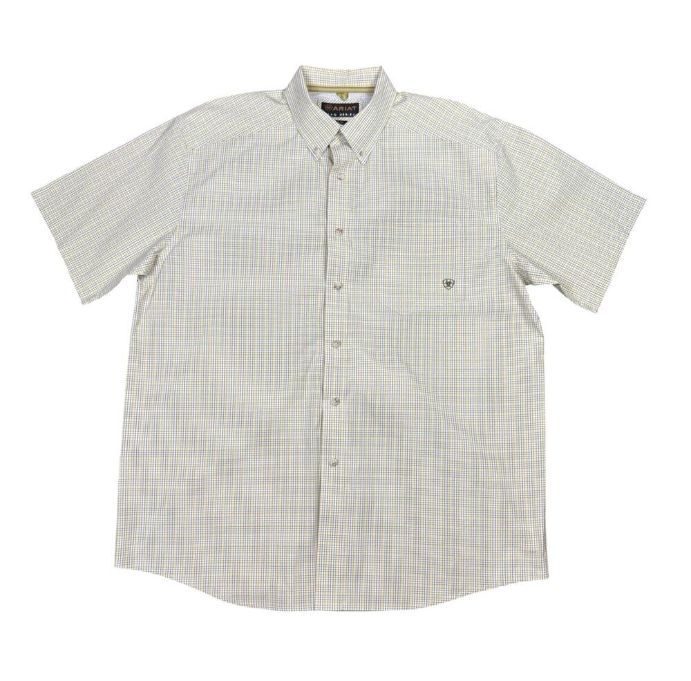 Ariat Pro Series Short Sleeve Plaid Button Down Shirt Men's XL Yellow Western